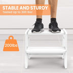 Toddler Step Stool, Wooden Height-Adjustable 2-Step Stool - Image 4