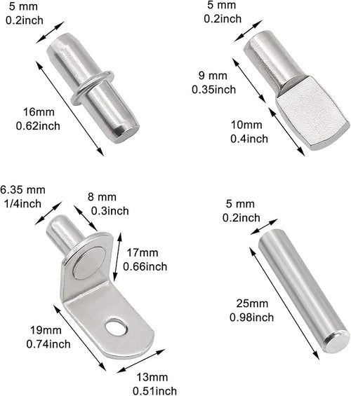 104Pcs Shelf Pins Kit, 4 Styles Nickel Plated Shelf Support Pegs, Bookshelf Pegs - Image 2