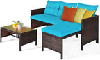 Tangkula Patio Corner Sofa Set 3 Piece, Outdoor Rattan Sofa Set, Includes - Image 9