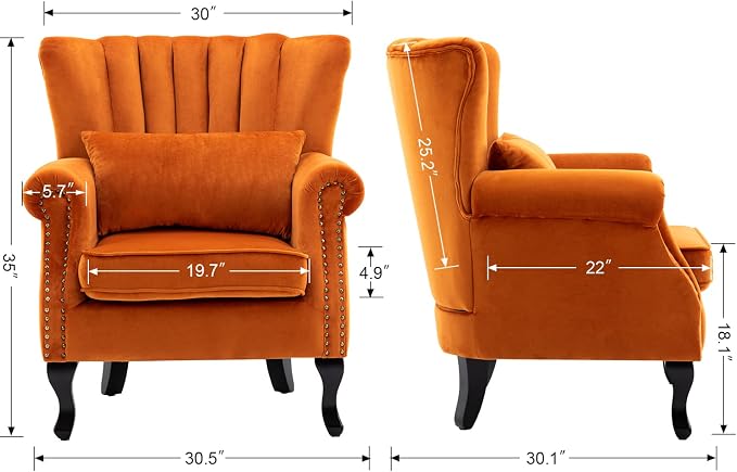Mid Century Accent Chair Modern Tufted Wingback Armchairs Club Chair Velvet - Image 3