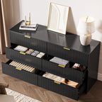 MAISONARIA Black 6 Drawer Dresser for Bedroom, 55" Wide Modern Chest of Drawers with Gold Metal Handles, Fluted Wood TV Stand for Living Room, Hallway - Image 5