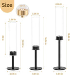Black Hurricane Glass Candle Holders Set of 3, Tall Metal Taper Candle Stick - Image 2