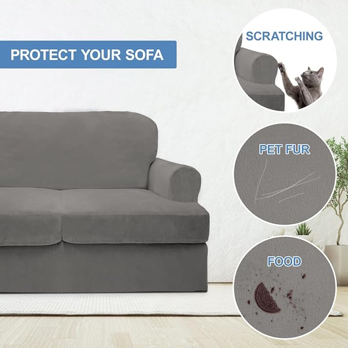 CUCRAF T Cushion Sofa Cover 4 Piece Slipcovers, Soft Thick Velvet Couch Cover - Image 4