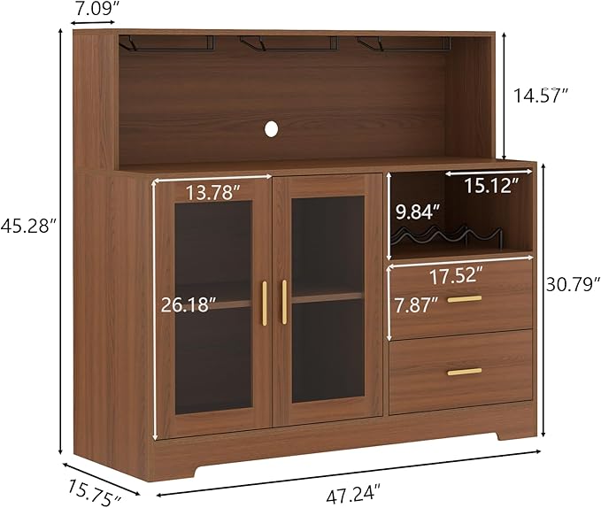 Auromie Wine Bar Cabinet with LED Light, Home Coffee Cabinet with Wine and - Image 2