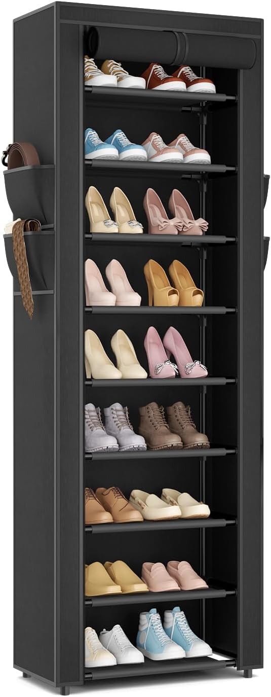 LANTEFUL Narrow Shoe Rack with Cover 10 Tier Tall Shoe Rack Organizer Large by LANTEFULforTidyingHouse