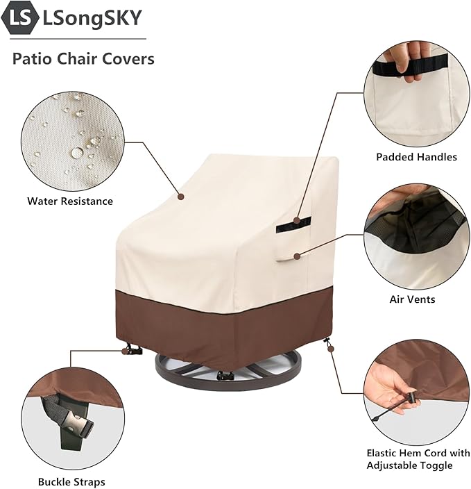 Patio Swivel Chair Cover 4 Pack, Waterproof Heavy Duty Patio Chair Covers - Image 4