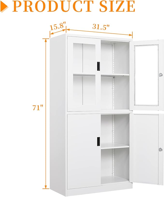 Metal Storage Cabinet with Doors and Shelves, 2 Adjustable Shelves, 4 Doors - Image 3