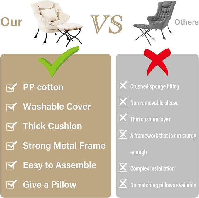 Lvory Lazy Chair with Ottoman, Large Velvet Accent Chair with a Throw Pillow - Image 6