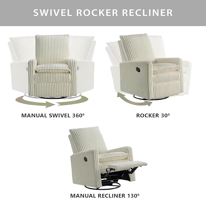 Oxford Baby Uptown Upholstered Glider Recliner Rocking Chair 360° Swivel - Image 4