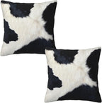 Black and White Western Cow Print Pillow Covers 18x18 Set of 2, Cowhide Accent by Tebjh