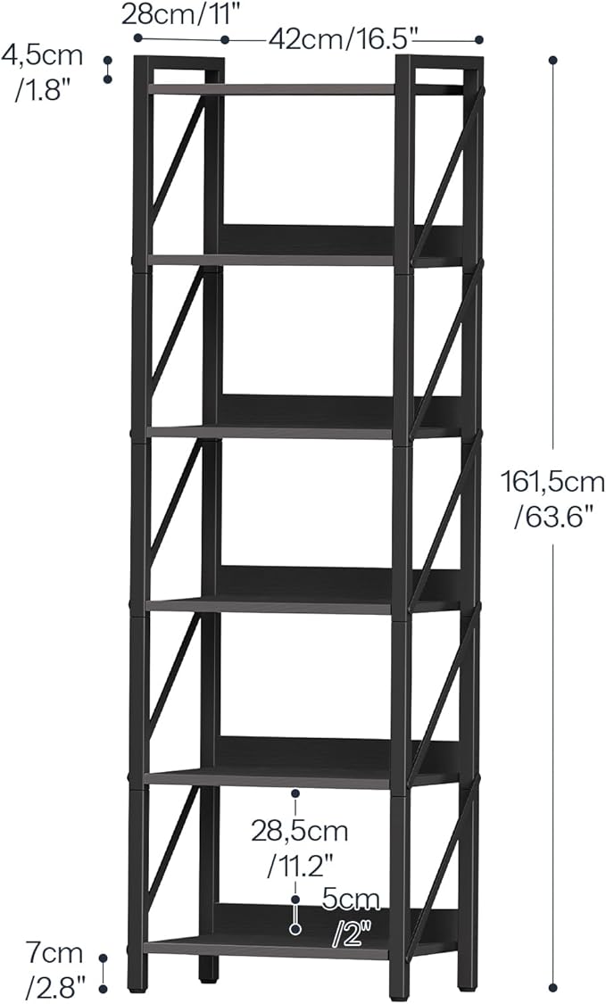 HOOBRO Bookshelf, 6-Tier Industrial Bookcase, Book Shelf Storage Organizer - Image 3