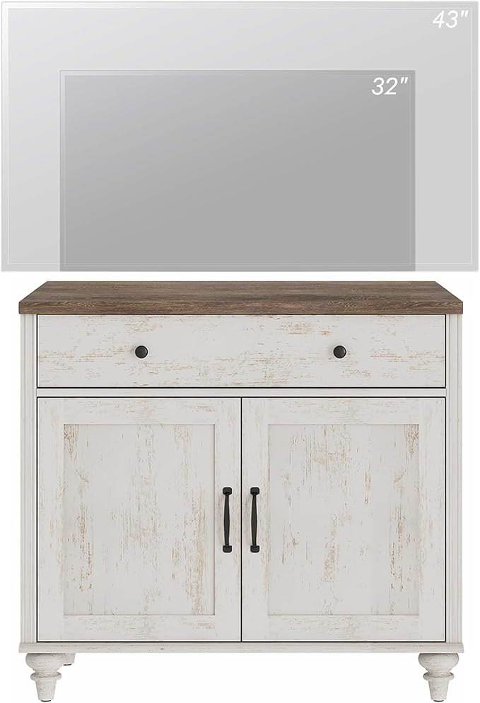 WAMPAT Farmhouse TV Stand for TVs Up to 43 inch, Wood Universal TV Stand - Image 5