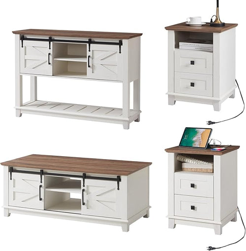 AMERLIFE Farmhouse 4-Piece Living Room Set, Entryway Console by AMERLIFE