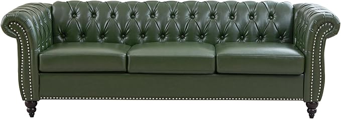 Mid-Century 3 Seater Sofa, Faux Leather Couch - Image 5