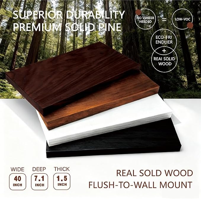 Solid Wood Floating Shelves, 40in Finished Real Wood Wall Shelves - Image 2