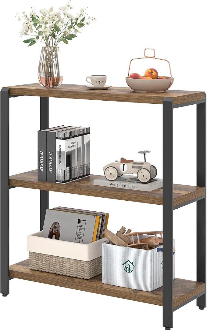 EXCEFUR Small Bookshelf, 3 Tier Short Low Book Shelf, Modern Metal and Wood - Image 8