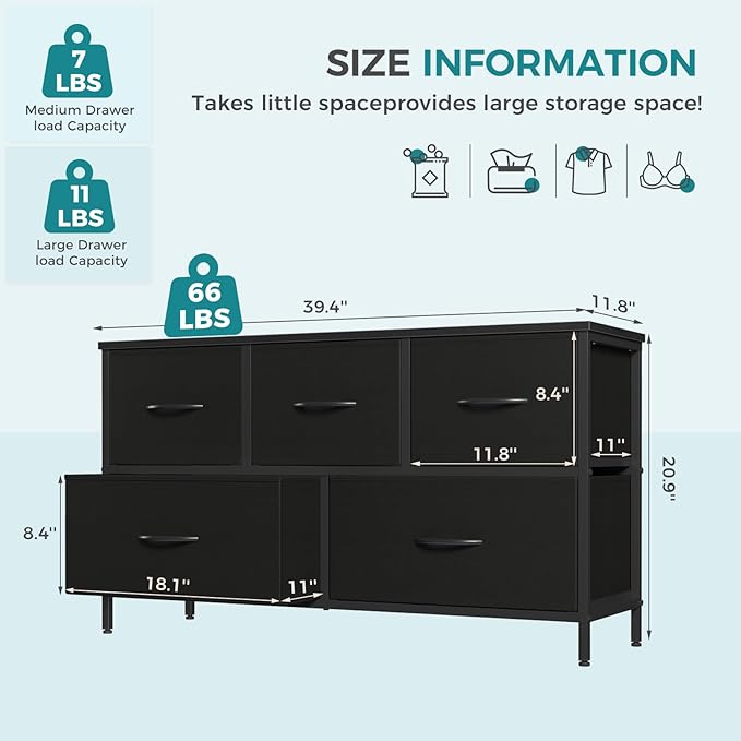 OLIXIS 5 Drawer Dresser for Bedroom, Closet Chest Organizer Furniture, TV Stand - Image 3