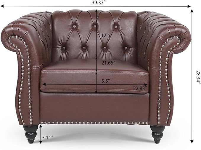 LEVNARY Leather Chesterfield Chair, Mid-Century Modern Single Sofa Chair - Image 2