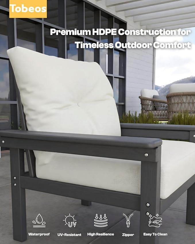 HDPE 4 Piece Patio Furniture Set, All-Weather Outdoor Couch - Image 6