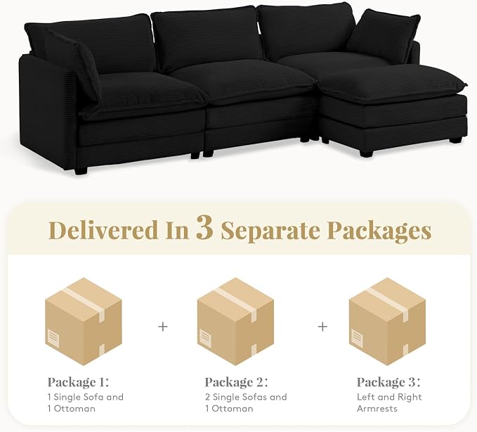 112'' Sectional Modular Cloud Couch, Oversized L Shaped 3 Seat Sofa - Image 3