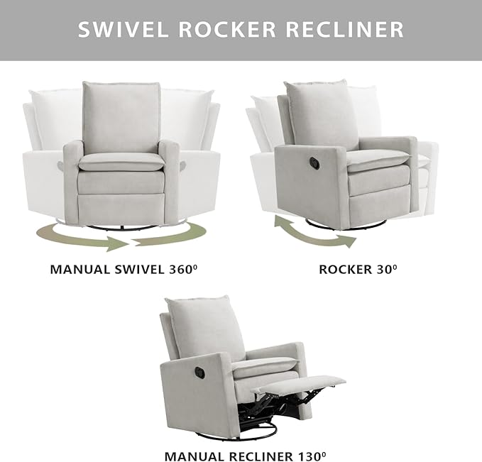 Oxford Baby Uptown Upholstered Glider Recliner Rocking Chair 360° Swivel - Image 4