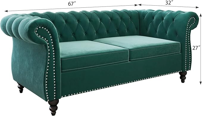 2 Piece Living Room Set, Velvet Chesterfield Sofa Loveseat Couch Chair - Image 3