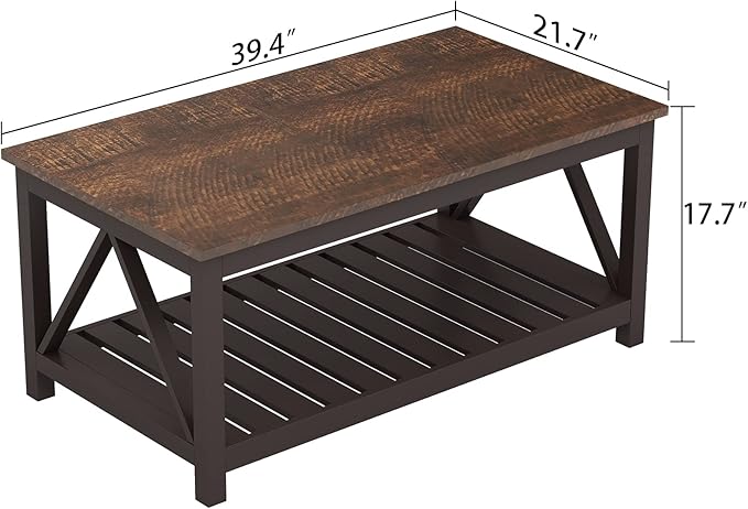 ChooChoo Farmhouse Coffee Table, Rustic Vintage Living Room Table - Image 2
