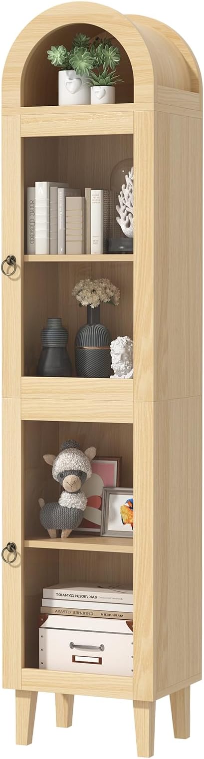 71" Tall Arched Cabinet with Acrylic Door, Modern Curio Arched Bookcase with - Image 7