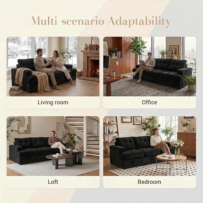 85" Corduroy 3 Seater Sofa in a Box, High-Density Foam Couch, No Assembly - Image 2
