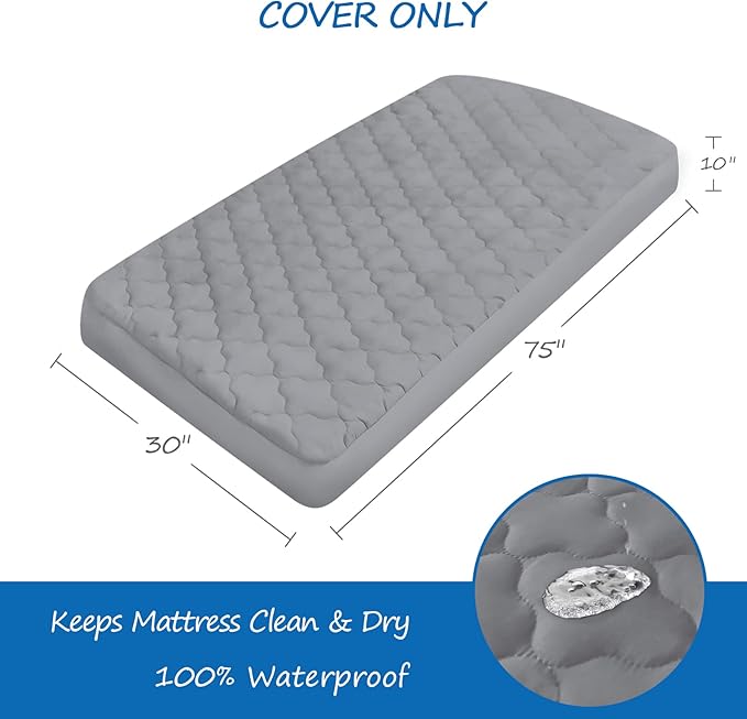 Cot Mattress Pad Protector Waterproof, Quilted Cot Size Mattress Cover 30" X - Image 2
