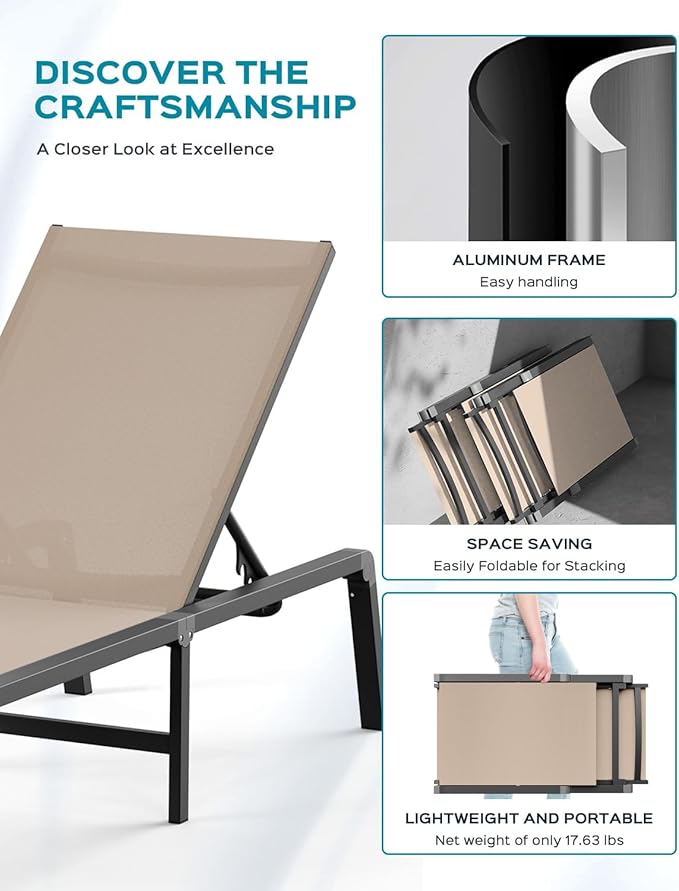 Ciokea Aluminum Foldable Lounge Chairs Set of 2 - Image 4
