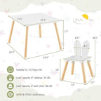 Costzon Kids Table and Chair Set, 3 Pieces Wooden Activity Table & 2 Rabbit - Image 6