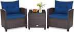 HAPPYGRILL 3 Pieces Patio Conversation Set, Outdoor Furniture Set PE Rattan by HAPPYGRILL