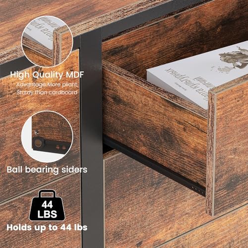 Rustic Brown Dresser for Bedroom, Wide Wood Dressers Furniture with 6 Wooden Drawer and Metal Frame, TV Stand with Deep Drawer (Rustic Brown) - Image 6