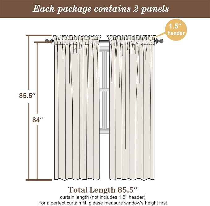 Chyhomenyc Semi Sheer Curtains 84 Inches Long 2 Panels Set, Light Filtering - Image 5