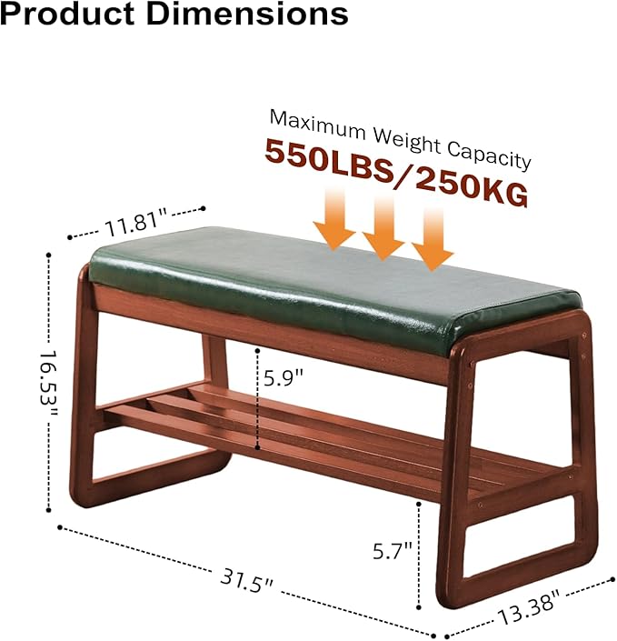 SOBIBO Solid Wood Shoe Bench, 2-Tier Wooden Entryway Bench, Modern Shoe Rack - Image 2