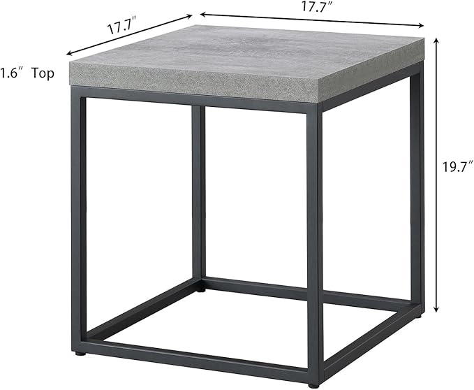 CENSI Modern Grey Square End Table, Extra Thick 1.6" Wood Top & Metal Frame - Image 3