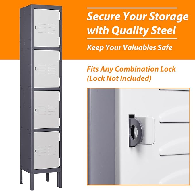 Metal Locker with 5 Doors, 5 Tier Locker Steel Employees Lockers, Tall Steel - Image 5