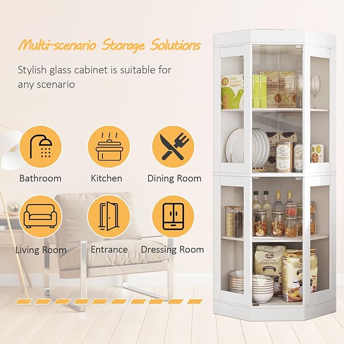 70''H Tall Corner Cabinet with Glass Doors, Farmhouse Storage Cabinet with 4 - Image 7