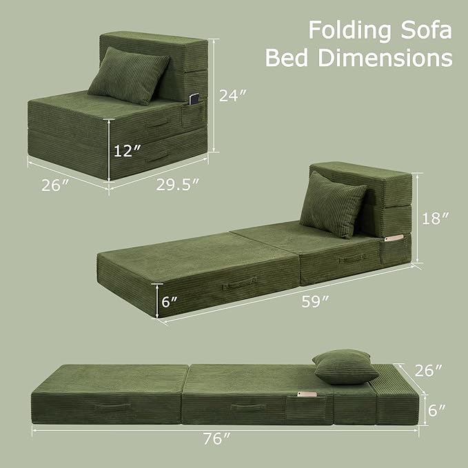 Folding Sofa Bed, 4 in 1 Convertible Sleeper Chair - Image 2