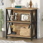 FATORRI Small Bookcase, Wood and Metal Low Short Bookshelf, Industrial Book by FATORRI