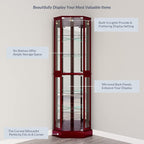 BELLEZE Lighted Corner Display Curio Cabinet Wooden Curved Shelving Unit - Image 5