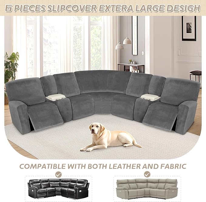 Arfntevss Sectional Recliner Couch Covers Velvet Washable Corner Sectional Sofa - Image 3