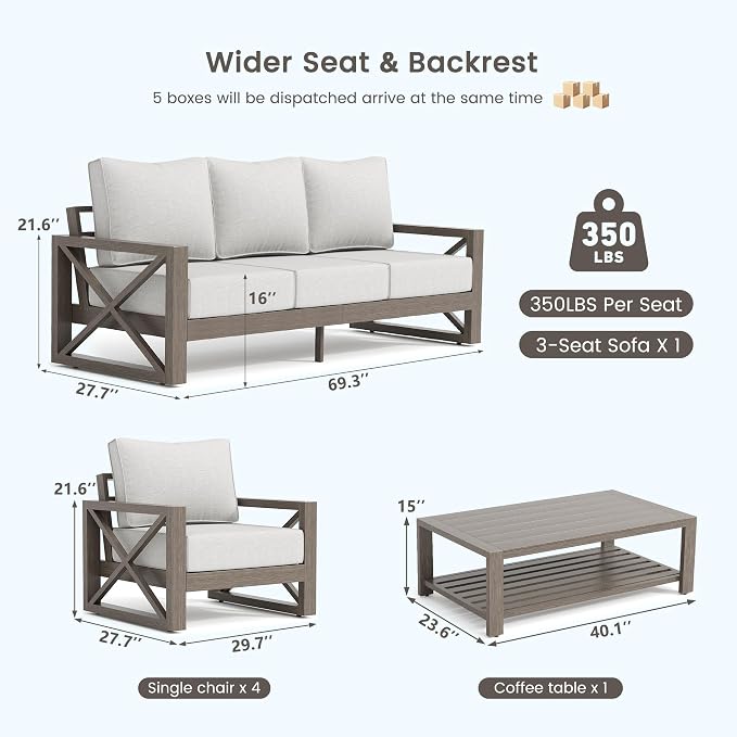 UDPATIO Aluminum Patio Furniture Set, Faux Wood Grain Modern Outdoor Furniture - Image 9