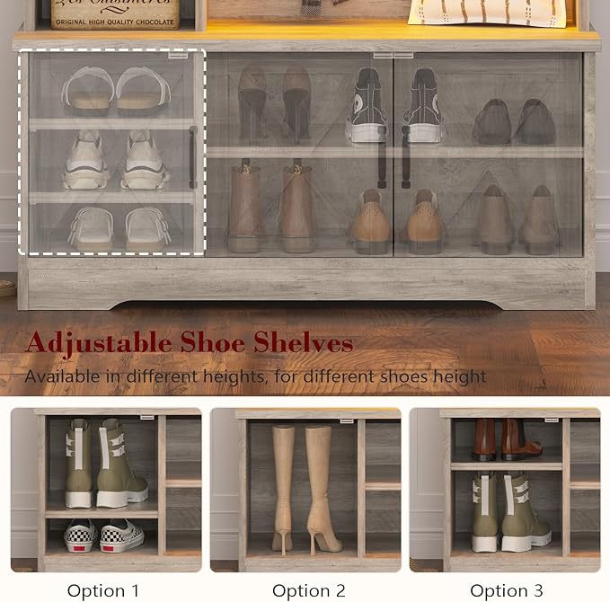 CSZZD Hall Tree with Bench and Shoe Storage, Farmhouse Entryway Bench with Coat - Image 6