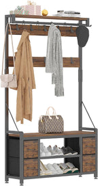 39" Hall Tree with Storage Coat Rack freestanding Entryway Furniture Bench - Image 7
