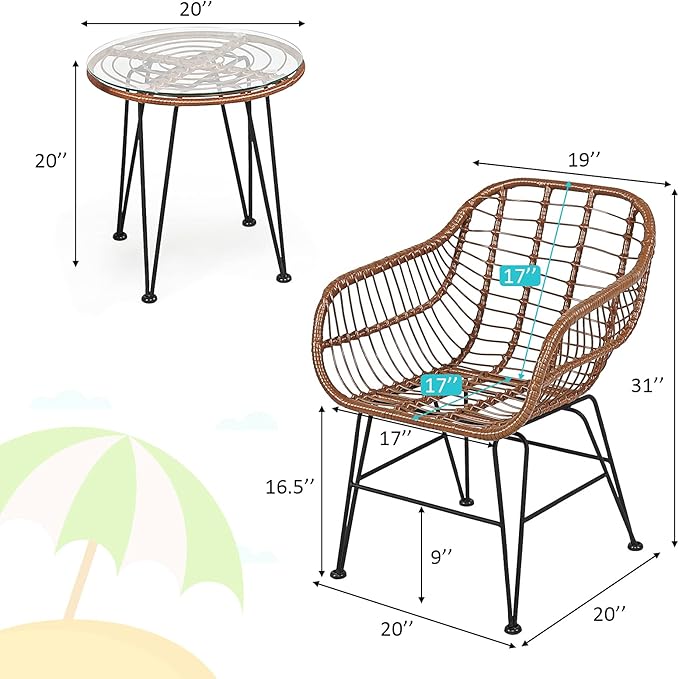 Tangkula 3 Pieces Patio Conversation Bistro Set, Outdoor Wicker Furniture - Image 5