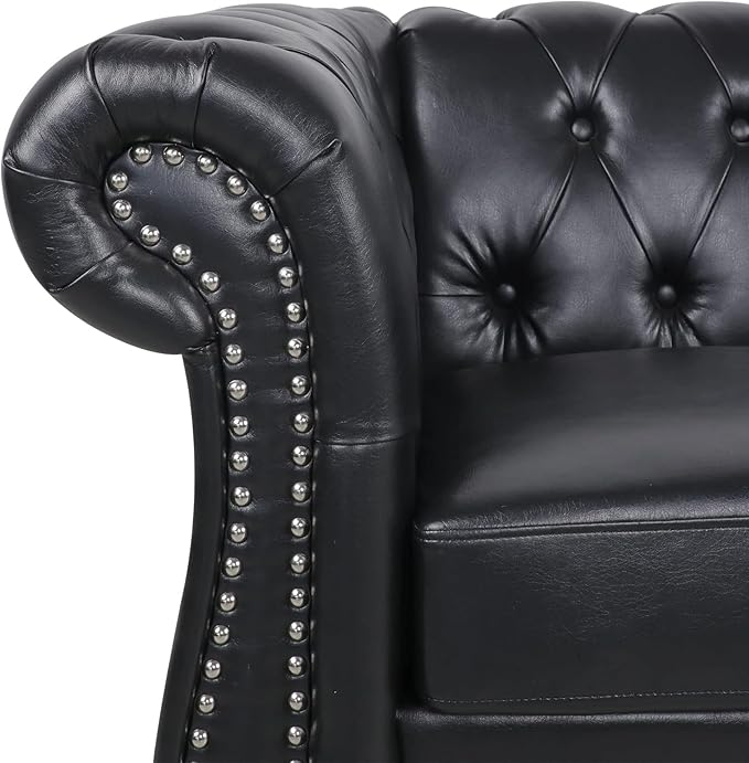AVZEAR Chesterfield Leather Sofa 3 Seater Couch, Mid-Century Large Sofa Roll - Image 7