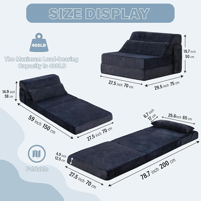 Tiita Convertible Folding Sofa Bed Single Size - Image 2