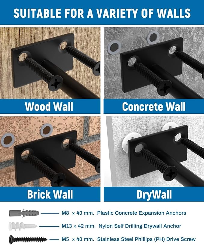 LEOPO Black 8-Pack 5 inch Floating Shelf Brackets, Hidden Shelf Bracket - Image 6